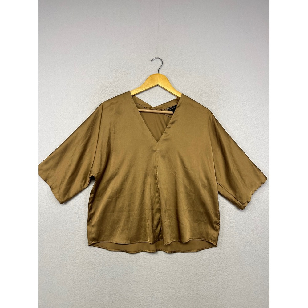 Banana Republic Satin V-Neck Blouse Womens PS Bronze Dolman Sleeve Top
